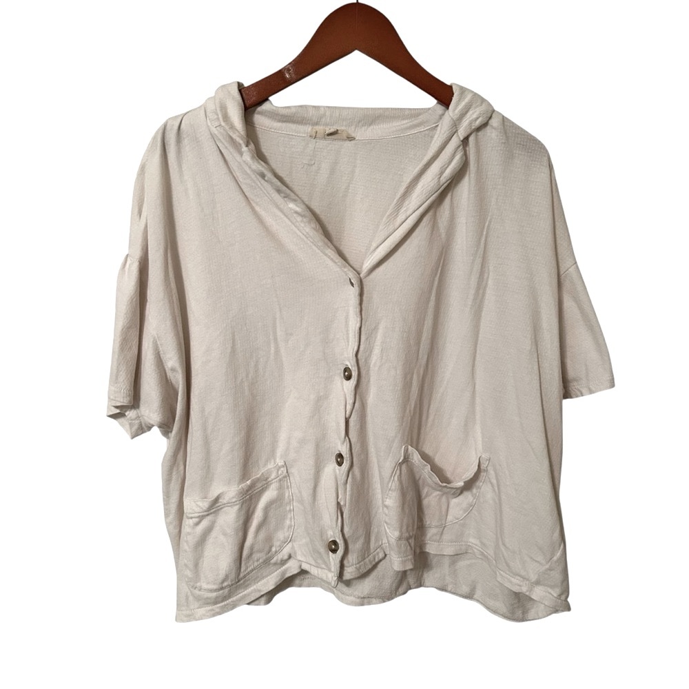 Madewell White Knit Lightspun Camp Button Front Short Sleeve Top Womens XL SPOT